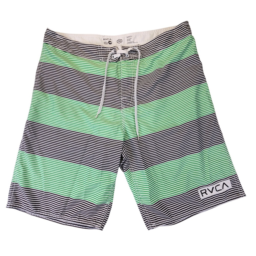 RVCA Artist Network Program Mens Board Shorts Green Black Striped Size 36